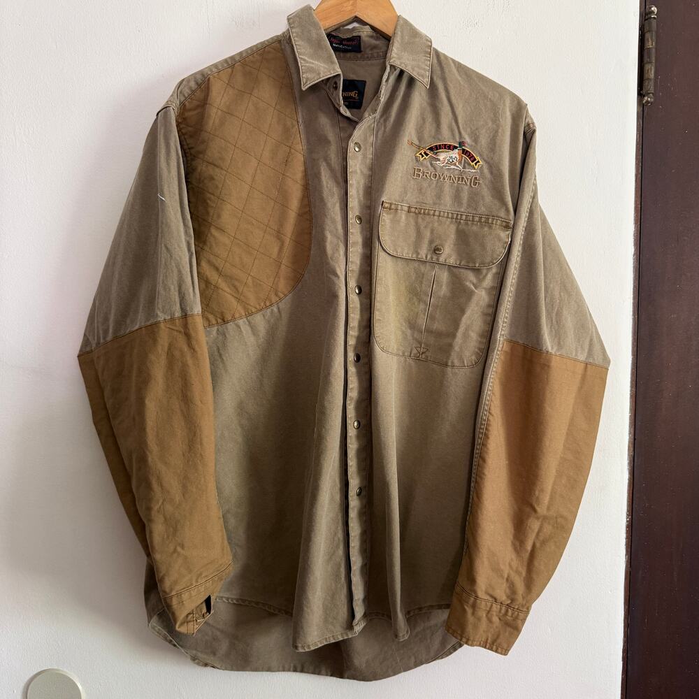90s Vintage BROWNING | Super Naturals Shooting Shirt Pheasant Embroidery | Large